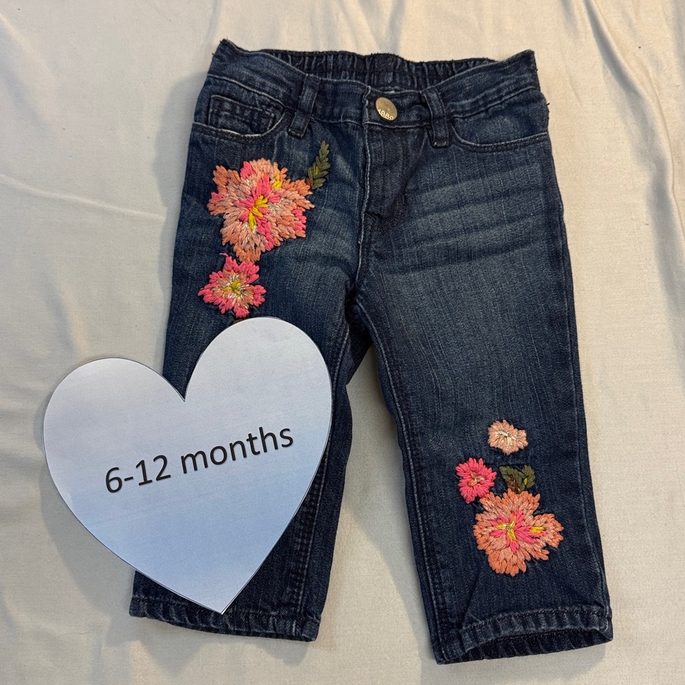 GAP - Embroidered Floral Kids Denim Jeans w/ elastic wasitband
